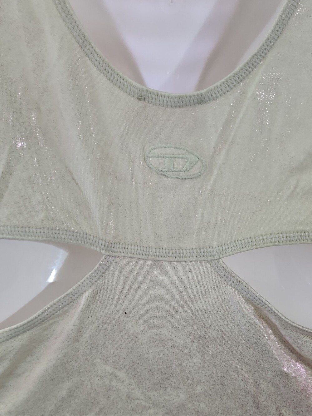 Diesel D Farfy Logo Cream Purple Iridescent Metallic Cutout V-Neck Mini Dress S - Picture 7 of 11